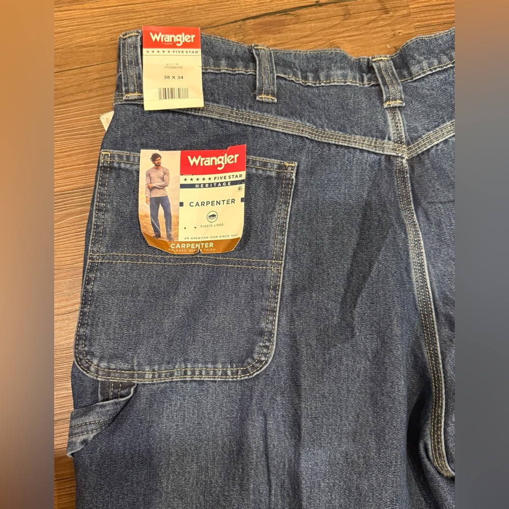 Wrangler 5 star Heritage fleece lined size 38 NWT